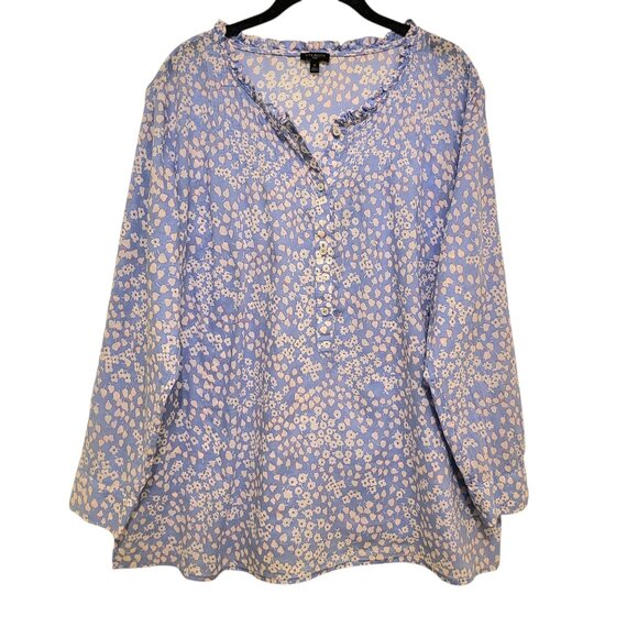 Womens Talbots LS Lightweight Spring Summer Blue Floral Coastal Top Blouse Sz 1X - Picture 2 of 10